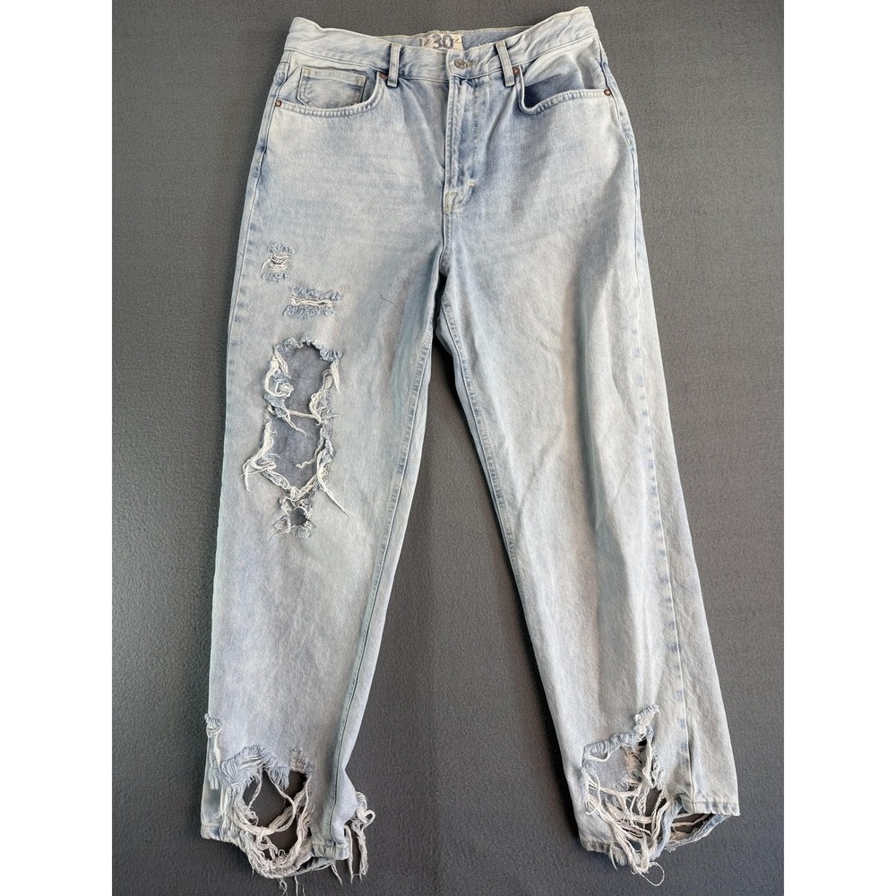 We The Free Jeans Womens 30 Light Blue High Rise Relaxed Mom Distressed Denim
